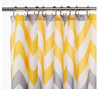 Croydex Yellow & Grey Chevron Textile Shower Curtain with Hygiene 'N' Clean, 1 x 180 x 180 cm