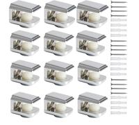 Crozgan Adjustable Glass Shelf Brackets,Chrome Wall Mounted Metal Glass Clamp Supports,Glass Shelf Clamp Bracket for Kitchen,Bathroom (12pcs)