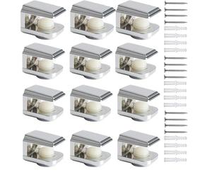 Crozgan Adjustable Glass Shelf Brackets,Chrome Wall Mounted Metal Glass Clamp Supports,Glass Shelf Clamp Bracket for Kitchen,Bathroom (12pcs)