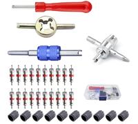 Crozgan Car Tyre Valve Removal Tool Set,Dual & Single Head Valve Core Remover with 4-Way Tool,10Pcs Tire Caps and 20Pcs Valve Cores for Cars,Motorcycles Repair