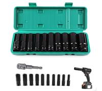Crozgan Deep Impact Socket Set,11pcs 1/2 inch 10 to 24mm Metric Deep Socket Set with 1/4 inch Hex Shank Drive Extension Bar for Car Home DIY and Repair