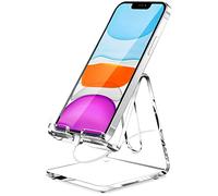 Crpich Acrylic Cell Phone Stand, Portable Clear Phone Stand for Desk, Compatible with Phone15 14 13 Pro Max Mini 12 11 Plus SE, Switch, Android Smartphone, Pad, Tablet, Desk Accessories