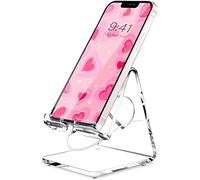 Crpich Acrylic Cell Phone Stand, Portable Phone Holder, Clear Phone Stand for Desk, Compatible with Phone16 15 14 13 Pro Max Mini 12 11 SE, Switch, Android Smartphone, Pad, Tablet, Desk Accessories