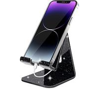 Crpich Acrylic Cell Phone Stand, Portable Phone Holder, Phone Stand for Desk, Compatible with Phone16 15 14 13 12 Pro Max Mini 11 Xr 8 Plus SE, Switch, Android Smartphone, Pad, Tablet, Glitter Black