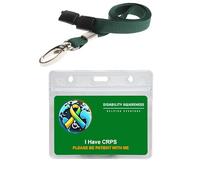 CRPS Green Hidden Disability Awareness Card Covering The World with Green Lanyard & Clear Waterproof Pocket & Contact Details