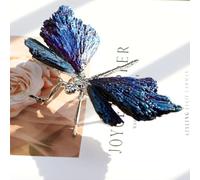 Crrezhai Blue Feathered Crystal Dragonfly Ornaments Siver Paperweight Art Natural Stone Insect Miniature Animals Desktop Art Decor