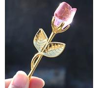 Crrezhai Glass Rose Mini Crystal Artificial Flower Wedding Gift Gold Pink