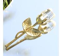 Crrezhai Glass Rose Mini Crystal Artificial Flower Wedding Gift Gold White