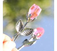 Crrezhai Glass Rose Mini Crystal Artificial Flower Wedding Gift Silver Pink