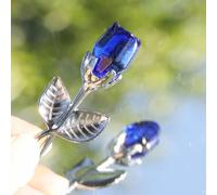 Crrezhai Glass Silver Blue Rose Mini Crystal Flower Artificial Flowers Wedding Party Gift Room Ornament Office Desktop Decoration