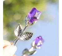 Crrezhai Glass Silver Purple Rose Mini Crystal Flower Artificial Flowers Wedding Party Gift Room Ornament Office Desktop Decoration
