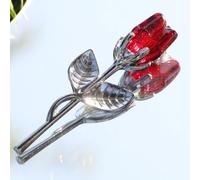 Crrezhai Glass Silver Red Rose Mini Crystal Flower Artificial Flowers Wedding Party Gift Room Ornament Office Desktop Decoration