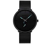CRRJU Analogue Quartz Watch for Men Watches Ultra with Black Stainless Steel Mesh Link Strap, blue, Modern