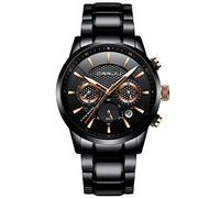 CRRJU Brand Men's Business Casual Chronograph Quartz Waterproof Wristwatch Black Stainless Steel Strap, black A, stylish watches for men