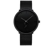 CRRJU FIZILI Mens Watches Ultra-Thin Minimalist Waterproof - Fashion Wrist Watch for Men Unisex Dress with Stainless Steel Mesh Band, Black, 4.02 cm, Modern Minimalist Style