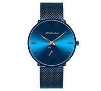 CRRJU Men Business Slim Analog Quartz Watch,Date Black Dial Wrist Watch with Mesh Bracelet Strap, blue rose, business