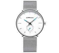 CRRJU Men Business Slim Analog Quartz Watch,Date Black Dial Wrist Watch with Mesh Bracelet Strap, silver white, Classic