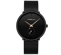 CRRJU Men Business Ultra Thin Waterproof Quartz Watches with Unique Black Face