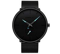 CRRJU Men Fashion Wrist Watch Minimalist Modern Style Dress Watches Casual Quartz Mesh Steel Men's Watch Waterproof Chronograph Sport Quartz Analog Black Dial Clocks for Gift