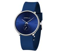 CRRJU Men’s Casual Stylish Waterproof Quartz Wristwatches, Ultra Thin Second Hand Watches for Men, Colorful Silicone Band, blue silver
