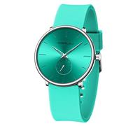 CRRJU Men’s Casual Stylish Waterproof Quartz Wristwatches, Ultra Thin Second Hand Watches for Men, Colorful Silicone Band, light green