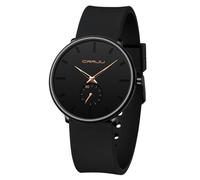 CRRJU Men’s Casual Stylish Waterproof Quartz Wristwatches, Ultra Thin Second Hand Watches for Men, Colorful Silicone Band, black rose