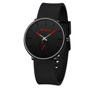 CRRJU Men’s Casual Stylish Waterproof Quartz Wristwatches, Ultra Thin Second Hand Watches for Men, Colorful Silicone Band, black red, Simple fashion