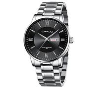 CRRJU Men Watch Waterproof Stainsteel Steel Band Wrist Watch Waterproof Fashion Analog Quartz Wristwatches for Man (Silver Black)
