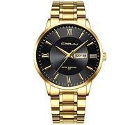 CRRJU Men Watch Waterproof Stainsteel Steel Band Wrist Watch Waterproof Fashion Analog Quartz Wristwatches for Man (Gold Black)