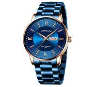 CRRJU Men Watch Waterproof Stainsteel Steel Band Wrist Watch Waterproof Fashion Analog Quartz Wristwatches for Man (Blue Blue)