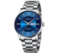 CRRJU Men Watch Waterproof Stainsteel Steel Band Wrist Watch Waterproof Fashion Analog Quartz Wristwatches for Man (Silver Blue)