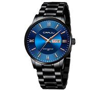 CRRJU Men Watch Waterproof Stainsteel Steel Band Wrist Watch Waterproof Fashion Analog Quartz Wristwatches for Man (Black Blue)