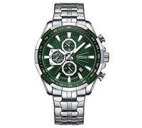 CRRJU Men Wristwatches Fashion Luxury Stainless Steel Watches for Men Business Auto Date Glow Analog Quartz Wristwatches, silver green, Classic