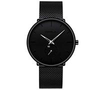 CRRJU Men's Black Ultra Thin Watches Minimalist Fashion Gent Business Wrist Watches with Stainless Steel Mesh Band (Silver)