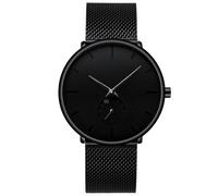 CRRJU Men's Black Ultra Thin Watches Minimalist Fashion Gent Business Wrist Watches with Stainless Steel Mesh Band (Black)