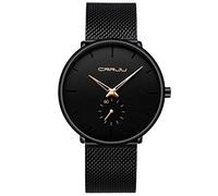 CRRJU Men's Black Ultra Thin Watches Minimalist Fashion Gent Business Wrist Watches with Stainless Steel Mesh Band (Gold)