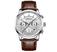 CRRJU Men's Business Casual Chronograph Quartz Waterproof Wristwatch Black Leather Strap, Leather sliver white, sport waterproof watches