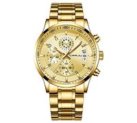CRRJU Men's Business Watch, Stainless Steel, Waterproof Chronograph with Calendar, Stainless Steel Strap, Stopwatch, Analogue Quartz Watch, Gold gold, Chronograph, chronograph, quartz watches