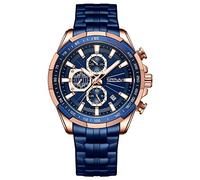 CRRJU Men's Chronograph Watch for Men Waterproof Stainless Steel Strap Business Analogue Quartz Watch Man Watches, blue, Modern