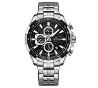 CRRJU Men's Chronograph Watch for Men Waterproof Stainless Steel Strap Business Analogue Quartz Watch Man Watches, silver black, Modern