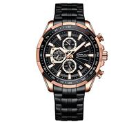 CRRJU Men's Chronograph Watch for Men Waterproof Stainless Steel Strap Business Analogue Quartz Watch Man Watches, black gold, Modern