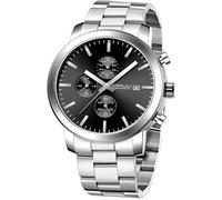 CRRJU Men's Chronograph Watch Stainless Steel Band Men's Watches Waterproof Wristwatch Business Black Stopwatch with Date Analogue Quartz Watches, silver black, Bracelet