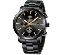 CRRJU Men's Chronograph Watch Stainless Steel Band Men's Watches Waterproof Wristwatch Business Black Stopwatch with Date Analogue Quartz Watches, black gold, Bracelet