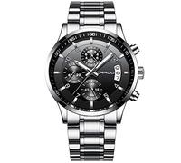 CRRJU Men's Fashion Chronograph Sport Wristwatches, Casual Business Stainless Steel Band Waterproof Watch (Rose White)