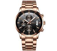 CRRJU Men's Fashion Chronograph Sport Wristwatches, Casual Business Stainless Steel Band Waterproof Watch (Rose Black)
