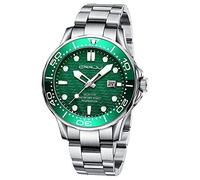 CRRJU Men's Fashion Luxury 316L Stainless Steel Watches Date Waterproof Dark Light Wristwatches, silver green,