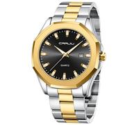 CRRJU Men's Fashion Luxury Classical Leather Watches for Men Business Simple Luminous Analog Quartz Wristwatches, S-gold black, business