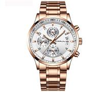 CRRJU Men's Fashion Stainless Steel Watches Date Waterproof Chronograph Wristwatches,Stainsteel Steel Band Waterproof Watch, rose white, fashion luxury watches