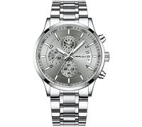 CRRJU Men's Fashion Stainless Steel Watches Date Waterproof Chronograph Wristwatches,Stainsteel Steel Band Waterproof Watch, silver grey,