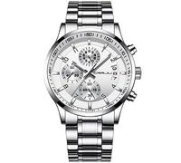 CRRJU Men's Fashion Stainless Steel Watches Date Waterproof Chronograph Wristwatches,Stainsteel Steel Band Waterproof Watch, silver white, stylish date watches for men